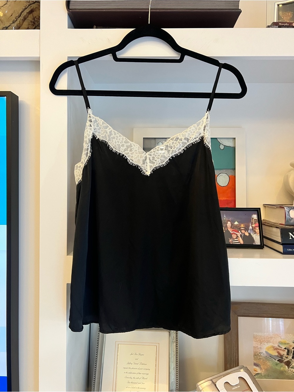 The Kooples Black Camisole with White Lace Trim size small
